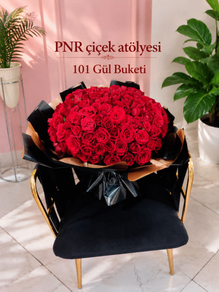 101 li Kırmızı Gül Buketi (50 cm)