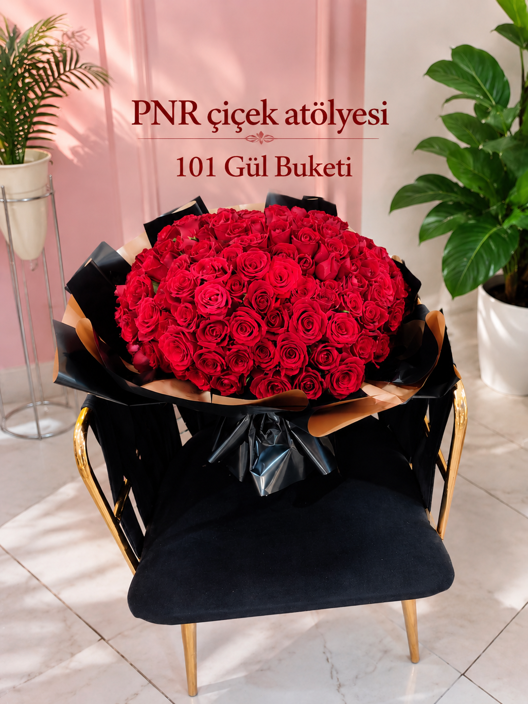 101 li Kırmızı Gül Buketi (50 cm)