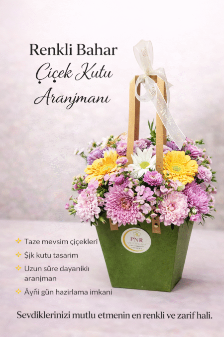 Renkli Bahar Çiçek Kutu Aranjmanı